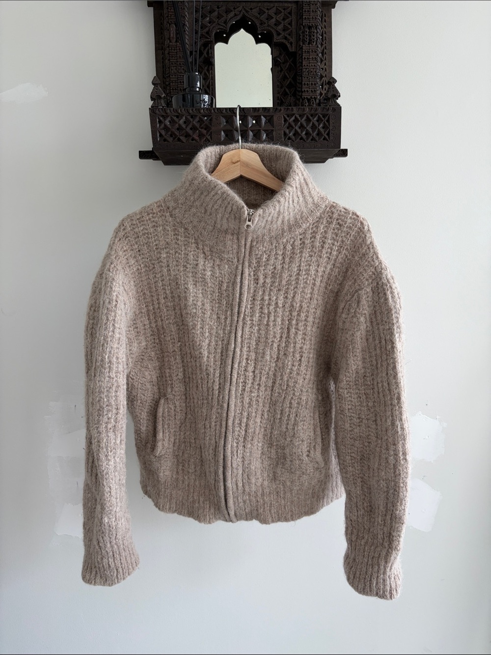 Bare Knitwear Cozy Taupe Teddy Zip-Up Jacket for Women